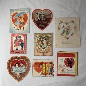 Vtg 1940s Valentine Cards Lot (8) Couples Folding Folded WWII Era Cupid Quirky